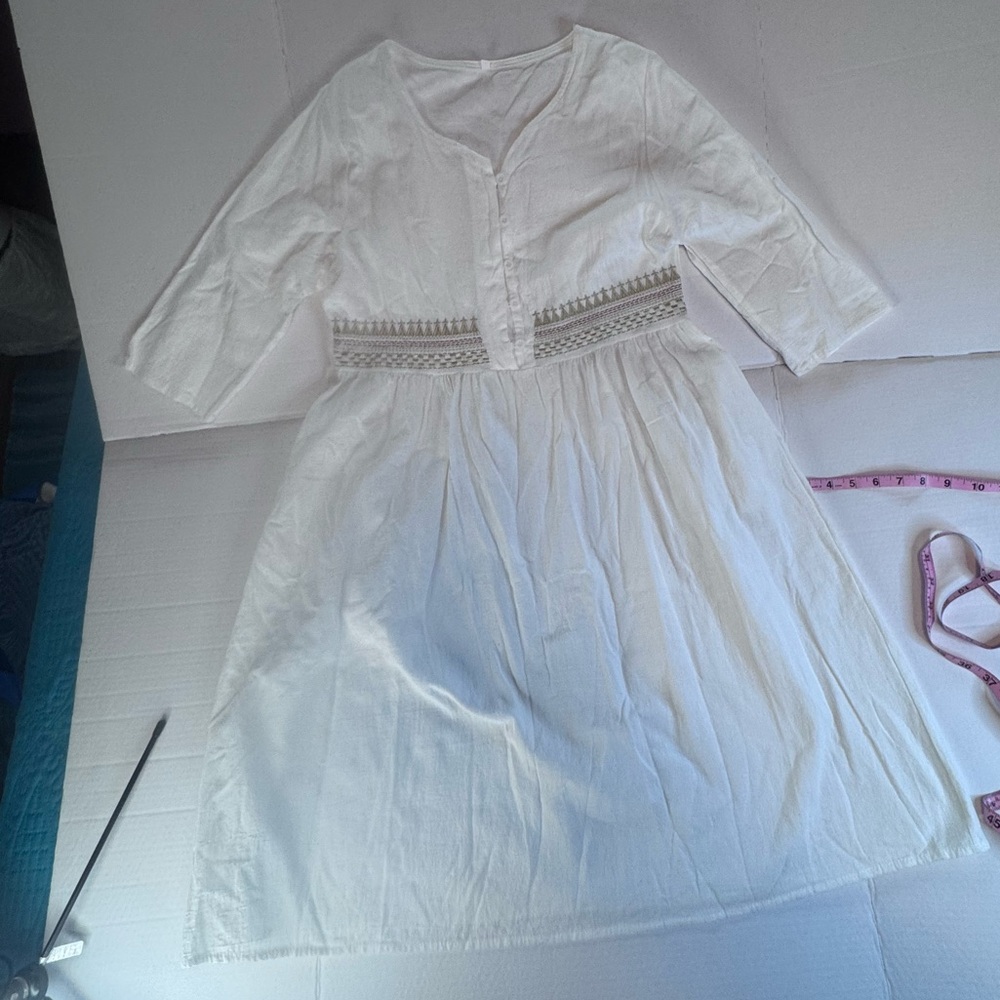 Women’s White Boho Peasant Midi Dress 2XL Embroidered Empire Waist Cottagecore - Picture 8 of 14